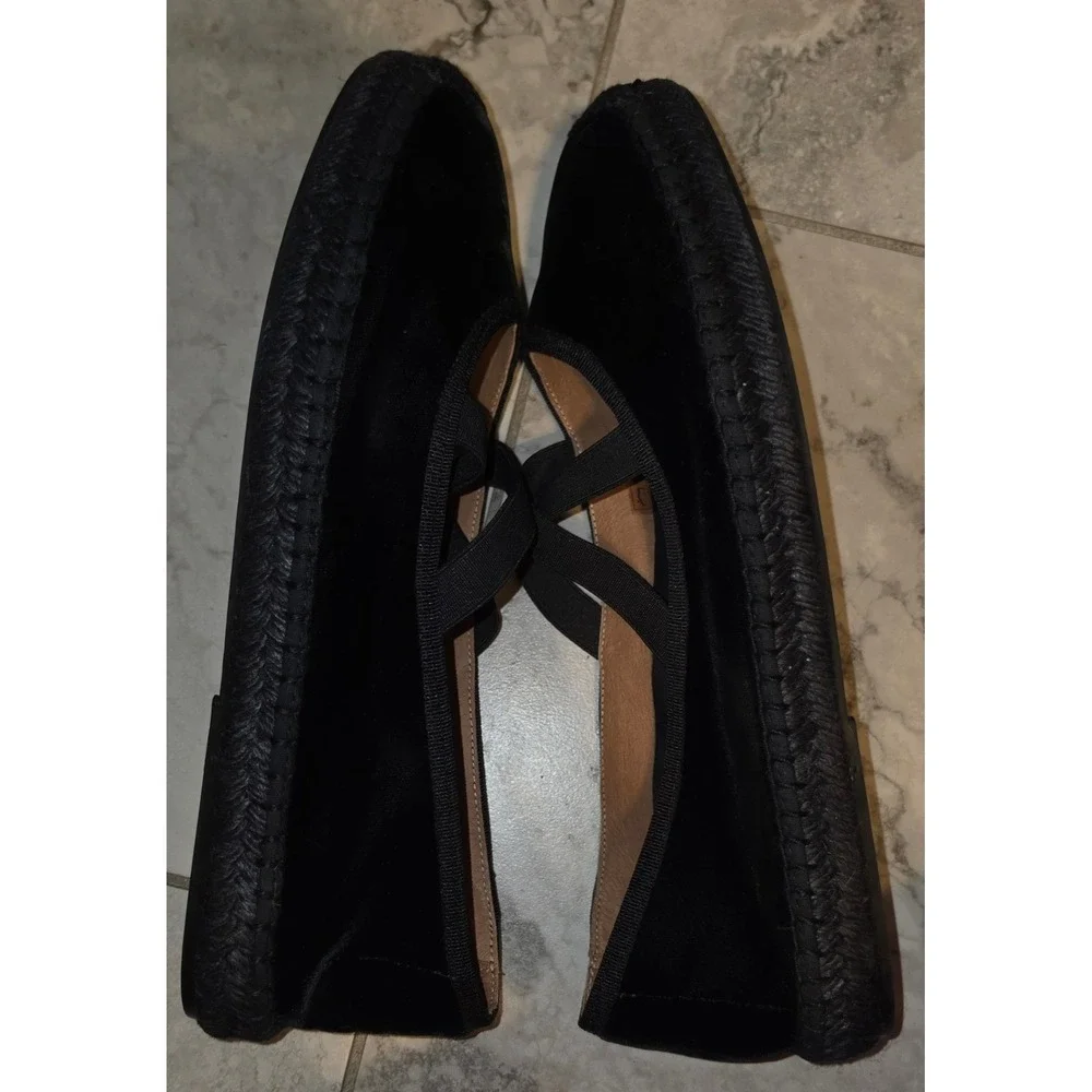 Penelope‎ Chilvers Black Velvet Espadrille Ballet Flats Criss Cross Straps Sz 10